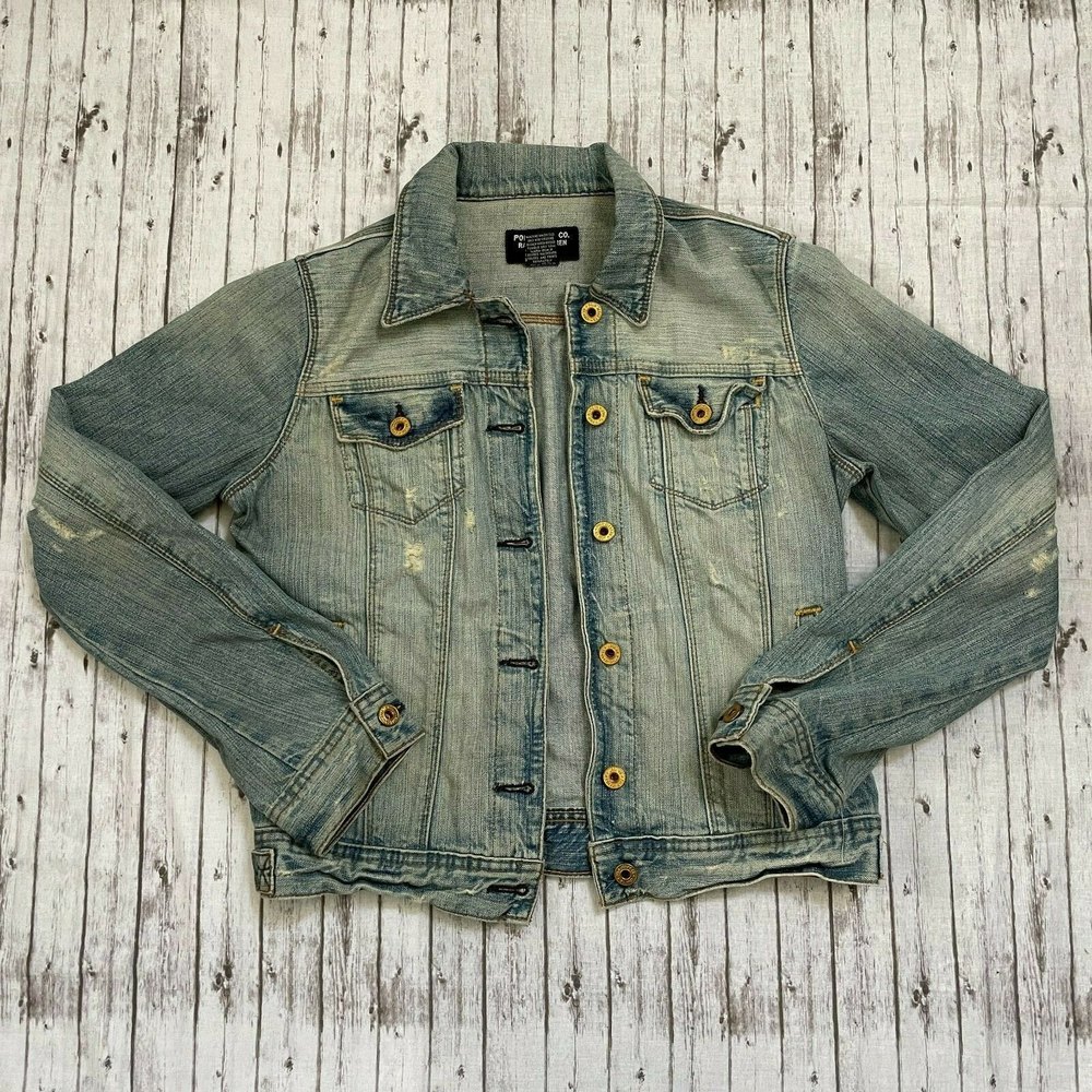 Vintage Polo Jean Jacket Ralph Lauren Lydia Cotton Denim Sz Medium M Distressed